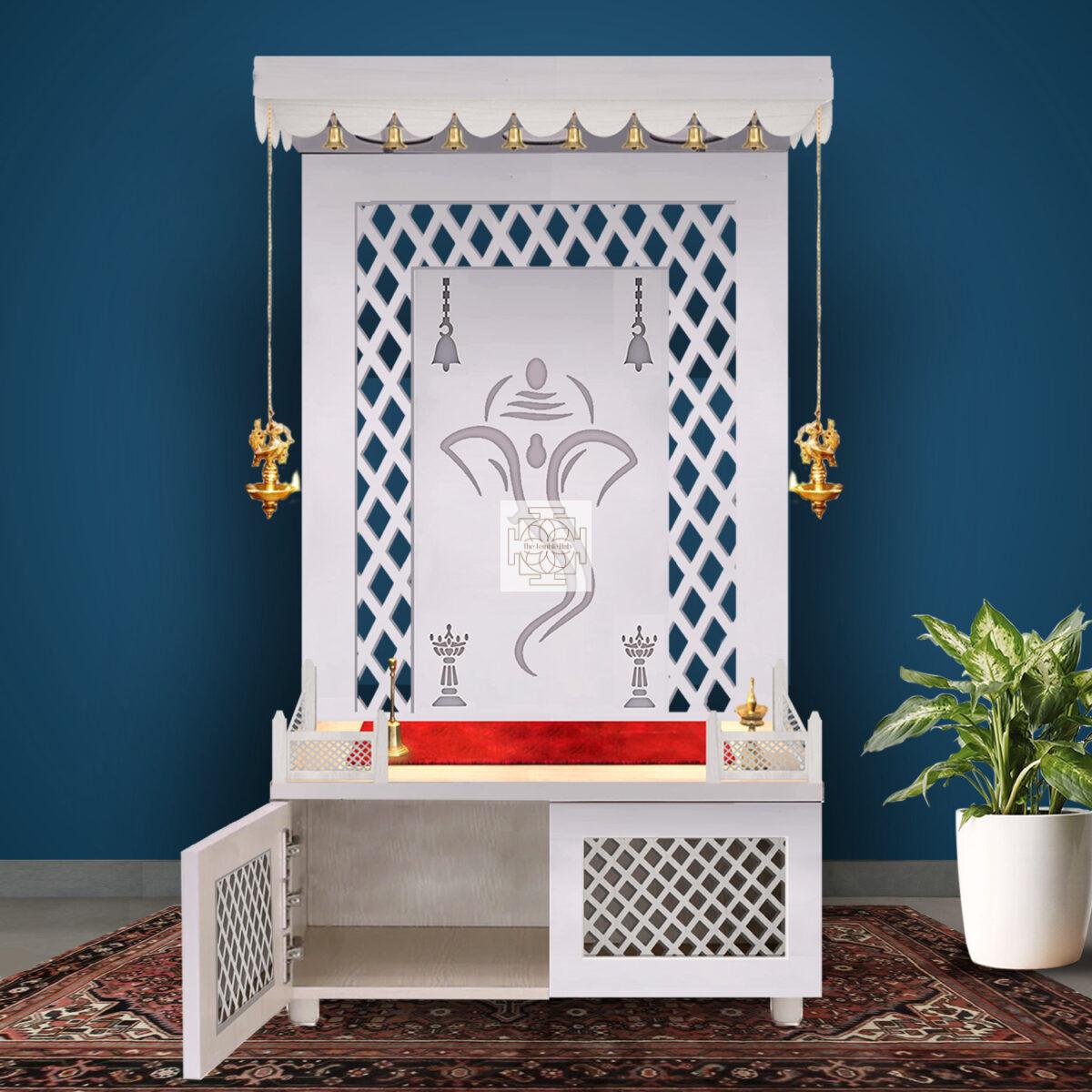 Wooden White Temple | White Mandir With LED Light Puja Mandir For Home & Office Decor