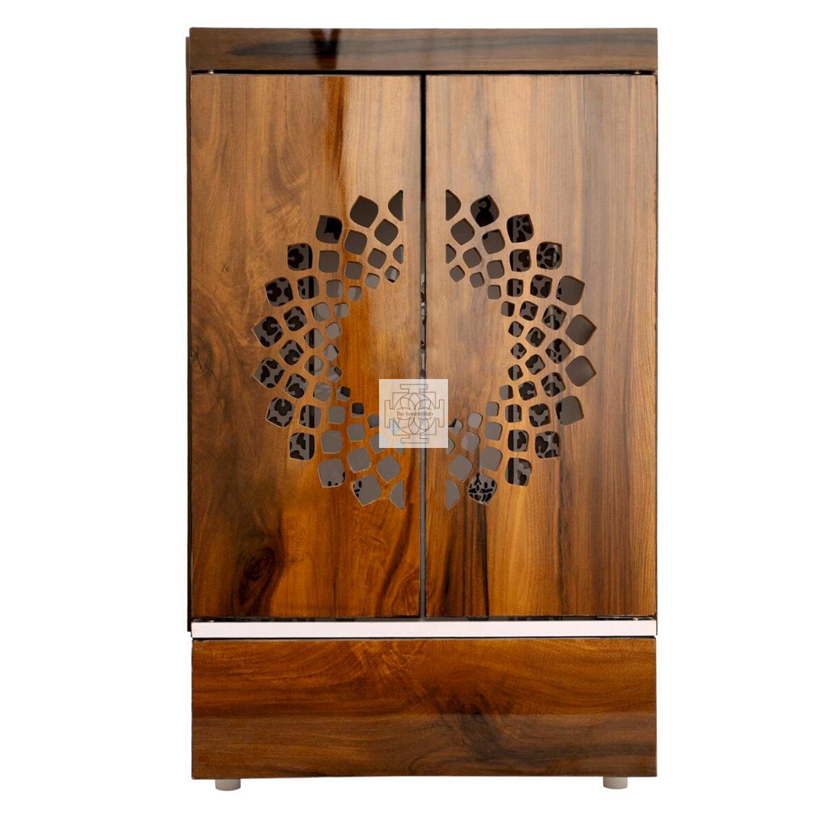 Wooden Door Temple Table Top Mandir With White LED Light |  Puja Temple For Home & Office Décor