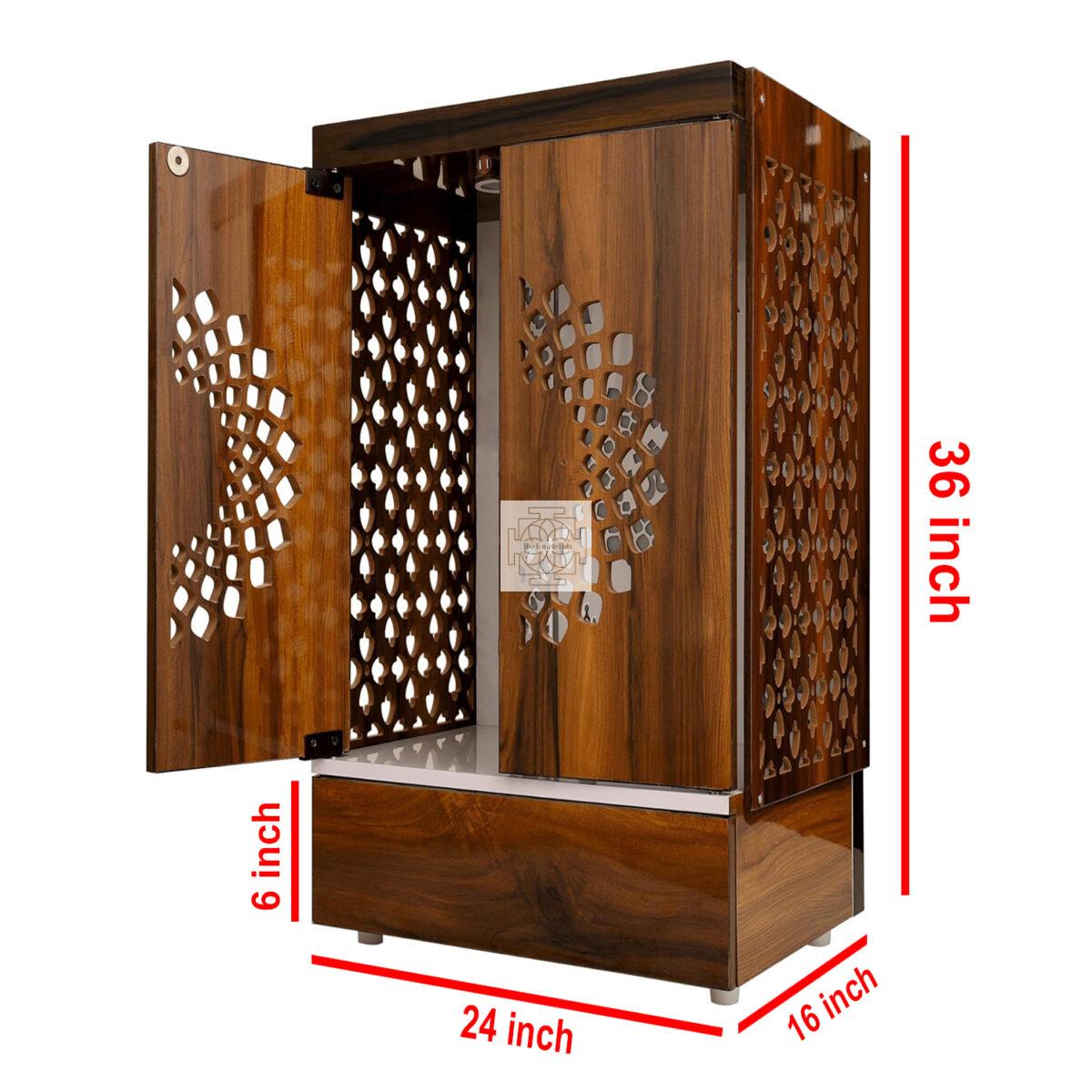Wooden Door Temple Table Top Mandir With White LED Light |  Puja Temple For Home & Office Décor