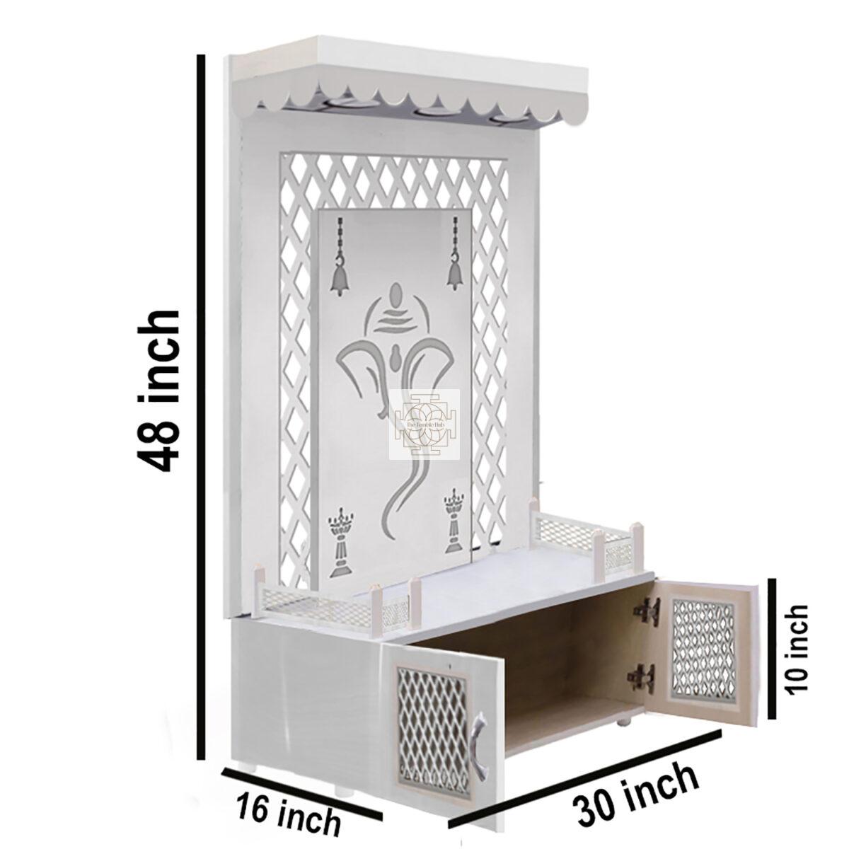 Wooden White Temple | White Mandir With LED Light Puja Mandir For Home & Office Decor