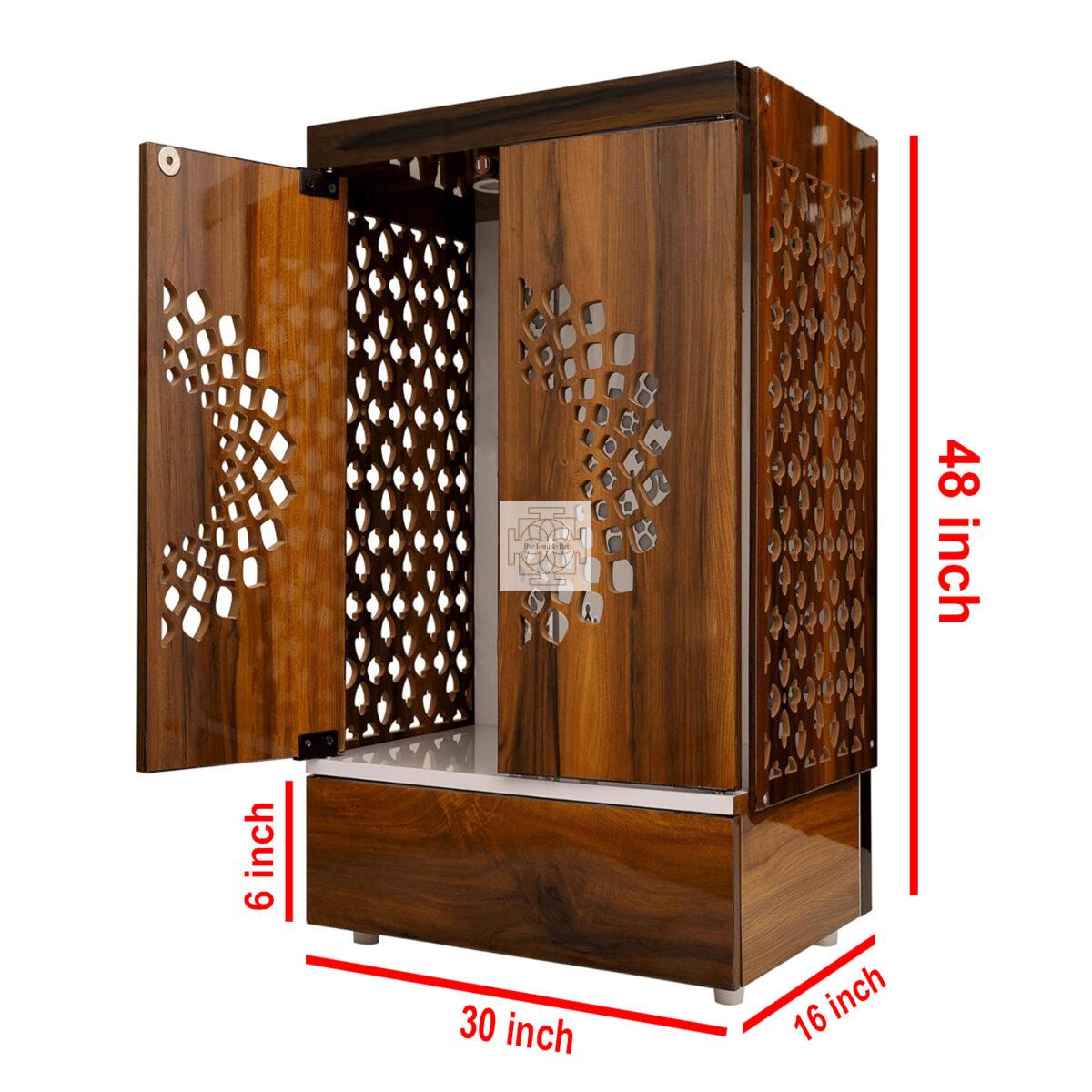 Wooden Door Temple Table Top Mandir With White LED Light |  Puja Temple For Home & Office Décor