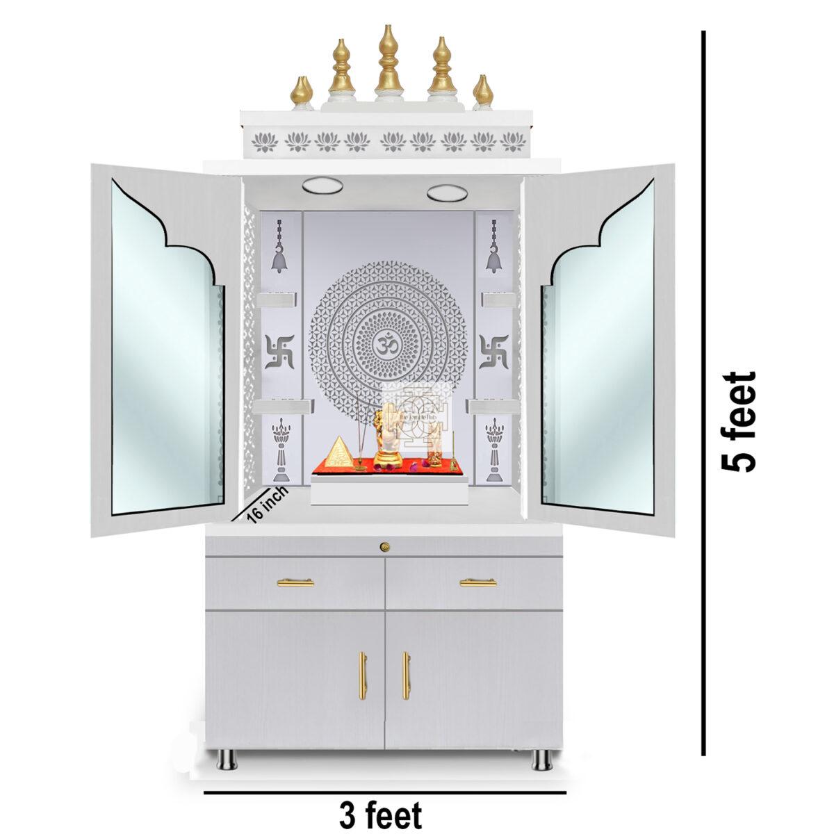 Wooden Door Temple | Mandir With White LED Light |  Puja Temple For Home & Office Decor