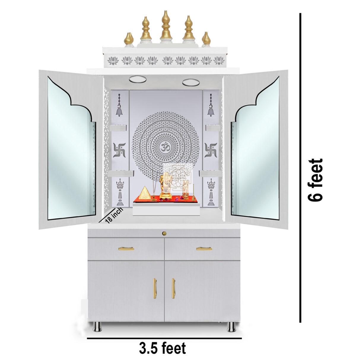 Wooden Door Temple | Mandir With White LED Light |  Puja Temple For Home & Office Decor